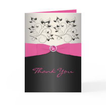Pink, Black, and Silver Thank You Card
