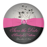 Pink, Black, and Silver Wedding Favor Magnet