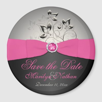 Pink Black and Silver Wedding Favor Magnet by NiteOwlStudio