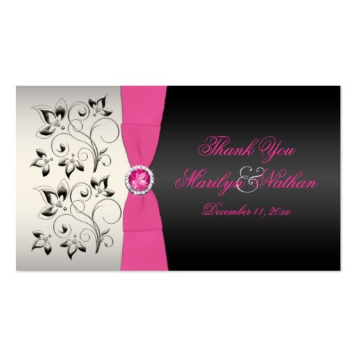 Pink, Black, and Silver Wedding Favor Tag Business Card Templates (front side)