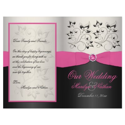 Pink, Black, and Silver Wedding Program Flyer Design Zazzle_flyer