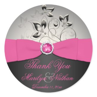 Pink, Black, and Silver Wedding Thank You Sticker sticker
