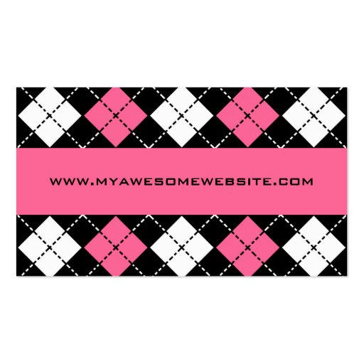 Pink Black and White Argyle Print Business Card Templates (back side)