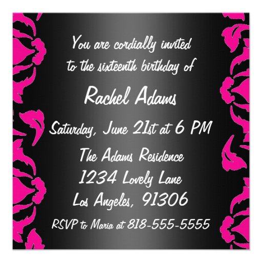 Pink Black and White Birthday Party Invitation 5.25" Square Invitation