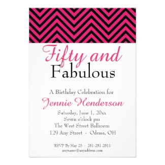 Pink, Black, and White Chevron Birthday Invitation