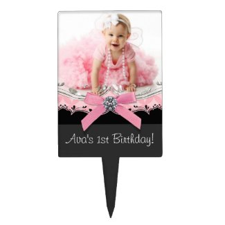 Pink Black Baby Girl Birthday Cake Topper
