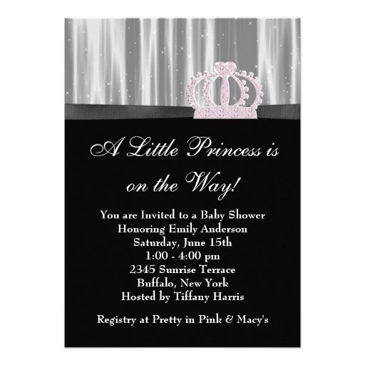 Pink Black Baby Girl Princess Shower Custom Invitation