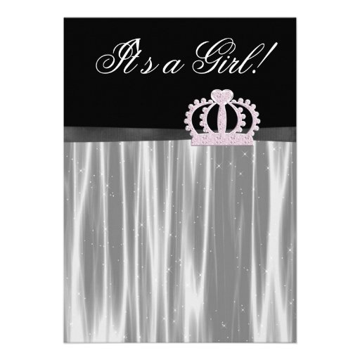 Pink Black Baby Girl Princess Shower Custom Invitation