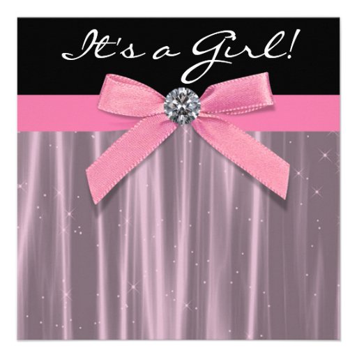 Pink Black Baby Girl Shower Custom Announcement (front side)