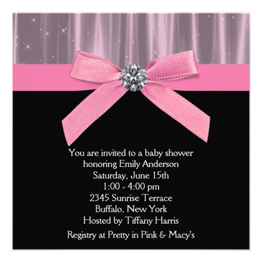 Pink Black Baby Girl Shower Custom Announcement