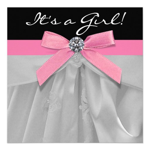 Pink Black Baby Girl Shower Invitations