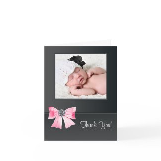 Pink Black Baby Photo Thank You Cards card