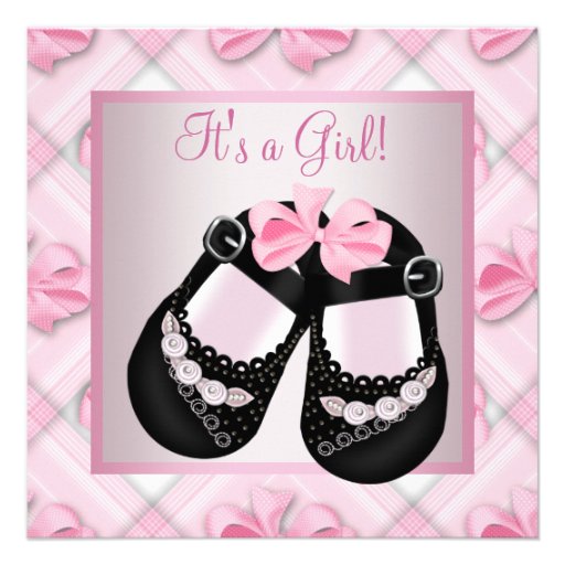 Pink Black Baby Shoes Pink Black Baby Girl Shower Personalized Announcement