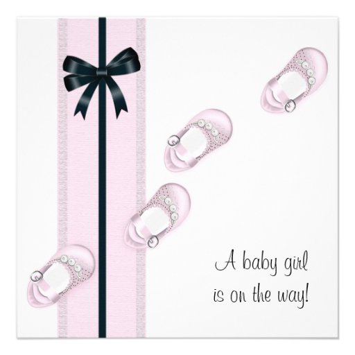 Pink & Black Baby Shoes Shower Invitations