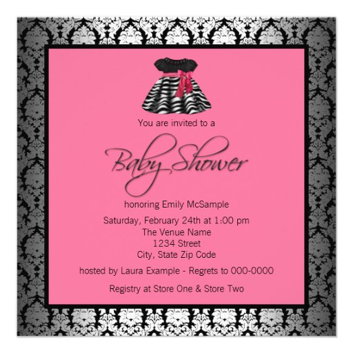 Pink Black Baby Shower Invitations