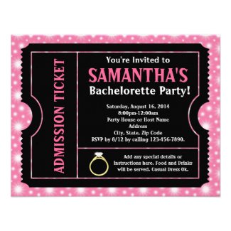 Pink/ Black Bachelorette Party Ticket Invitation