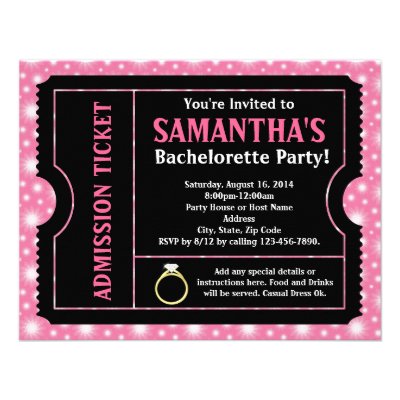 Pink/ Black Bachelorette Party Ticket Invitation