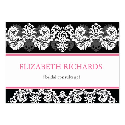 Pink & Black Brocade Chubby Business Card (front side)