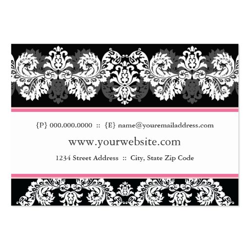 Pink & Black Brocade Chubby Business Card (back side)