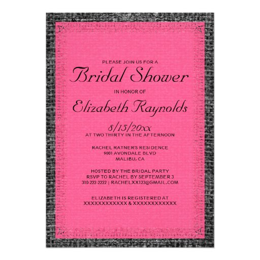 Pink & Black Burlap Bridal Shower Invitations
