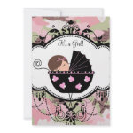 Pink Black Camouflage Baby Girl Shower Invitations