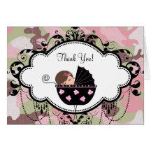 Pink Black Camouflage Baby Thank You Cards
