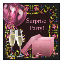Pink Black Champagne Balloons Surprise Party Custom Announcement