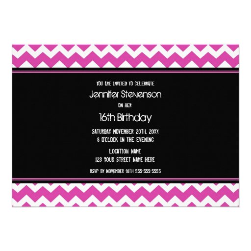 Pink Black Chevron 16th Birthday Party Invitations