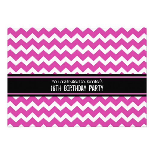 Pink Black Chevron 16th Birthday Party Invitations