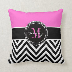 Pink Black Chevron Monogram Elegant Throw Pillow