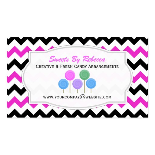 Pink, Black Chevron Pattern: Candy Business Card (front side)