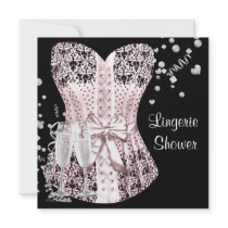 Pink Black Corset Lingerie Bridal Shower Custom Announcements