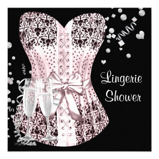 Pink Black Corset Lingerie Bridal Shower Custom Announcements