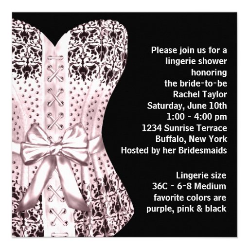 Pink Black Corset Lingerie Bridal Shower Custom Announcements