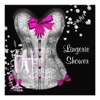 Pink Black Corset Lingerie Bridal Shower Invitations