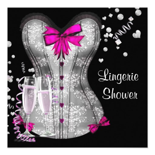 Pink Black Corset Lingerie Bridal Shower Invitations (front side)
