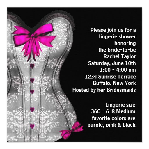 Pink Black Corset Lingerie Bridal Shower Invitations