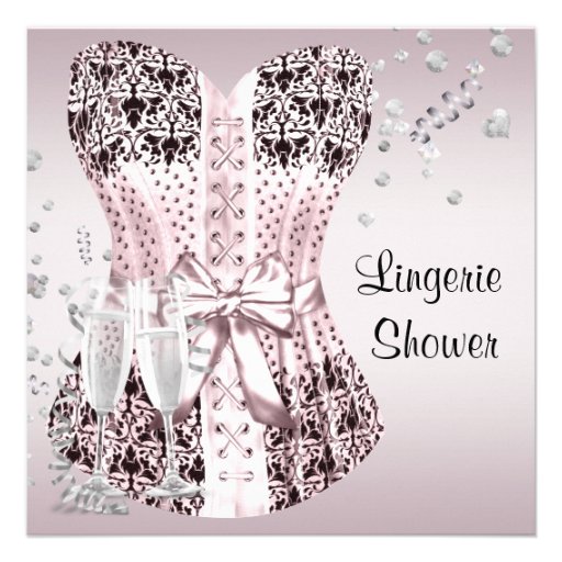 Pink Black Corset Lingerie Bridal Shower Custom Announcement