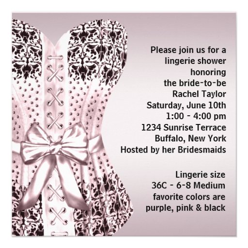 Pink Black Corset Lingerie Bridal Shower Custom Announcement