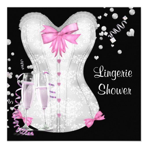 Pink Black Corset Lingerie Bridal Shower Custom Announcement