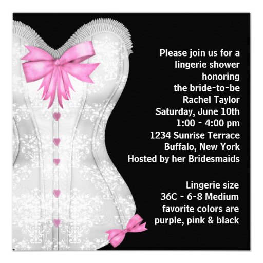 Pink Black Corset Lingerie Bridal Shower Custom Announcement