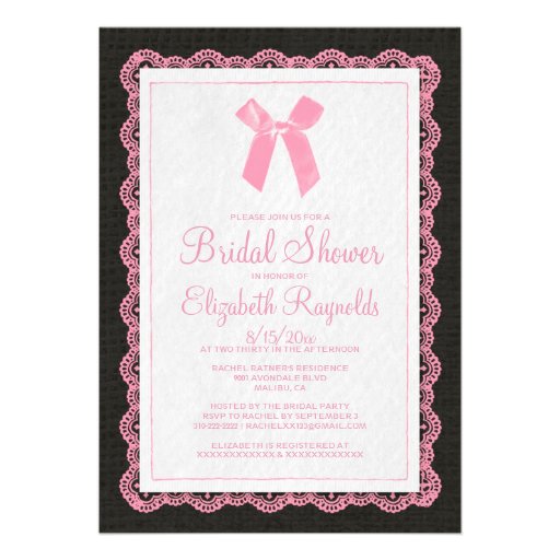 Pink Black Country Burlap Bridal Shower Invitation