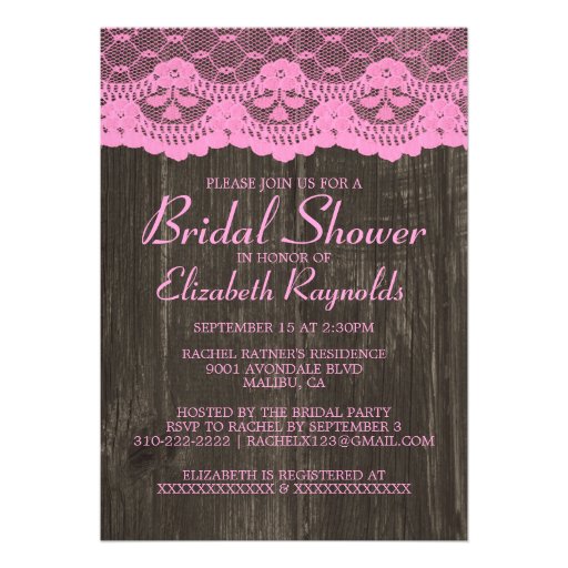 Pink Black Country Lace Bridal Shower Invitations