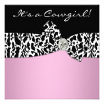 Pink Black Cow Print Cowgirl Baby Shower Personalized Invites