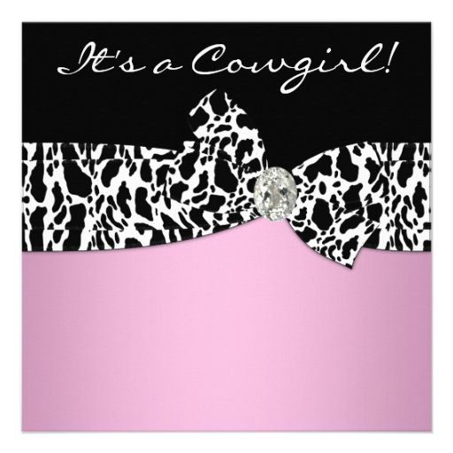 Pink Black Cow Print Cowgirl Baby Shower Personalized Invites