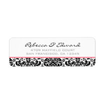 Pink & Black Damask Address Label labels