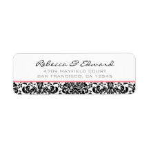 Pink & Black Damask Address Label