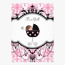 Pink Black Damask Baby Girl Shower Invitations invitations