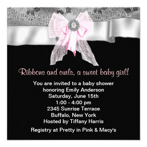 Pink Black Damask Baby Shower Invitations Custom Invites