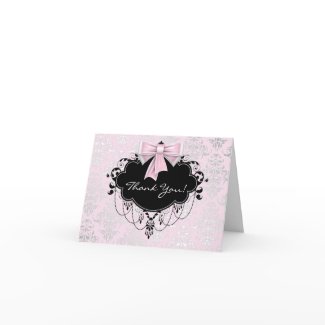 Pink Black Damask Baby Shower Thank You Card card